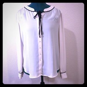 Loft Outlet cream white shirt with black ribbon